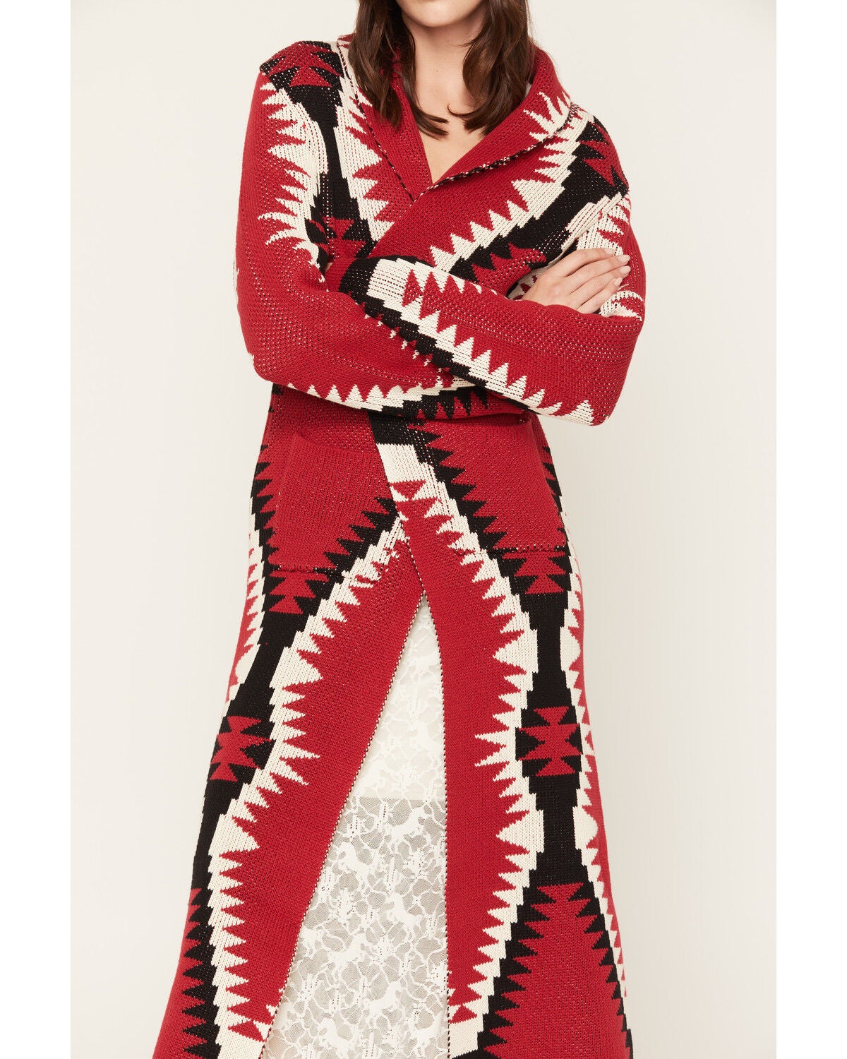 Image #3 - Tasha Polizzi Women's Coco Southwestern Print Knit Cardigan, Red, hi-res