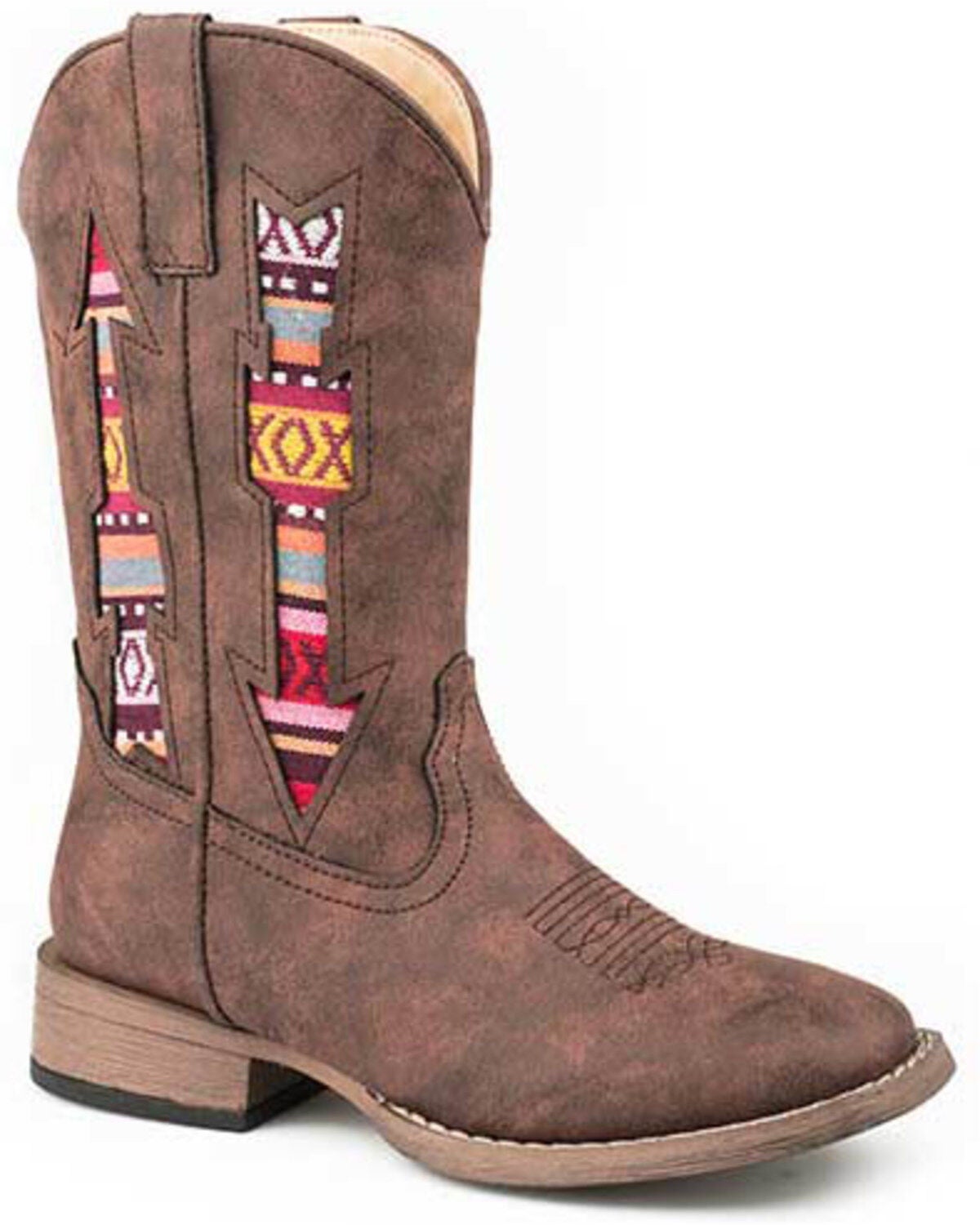 Roper Boys' Southwestern Arrow Western Boots - Square Toe, Brown, hi-res