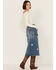 Image #3 - Driftwood Women's Medium Wash Floral Embroidered Denim Cargo Midi Skirt, Dark Wash, hi-res