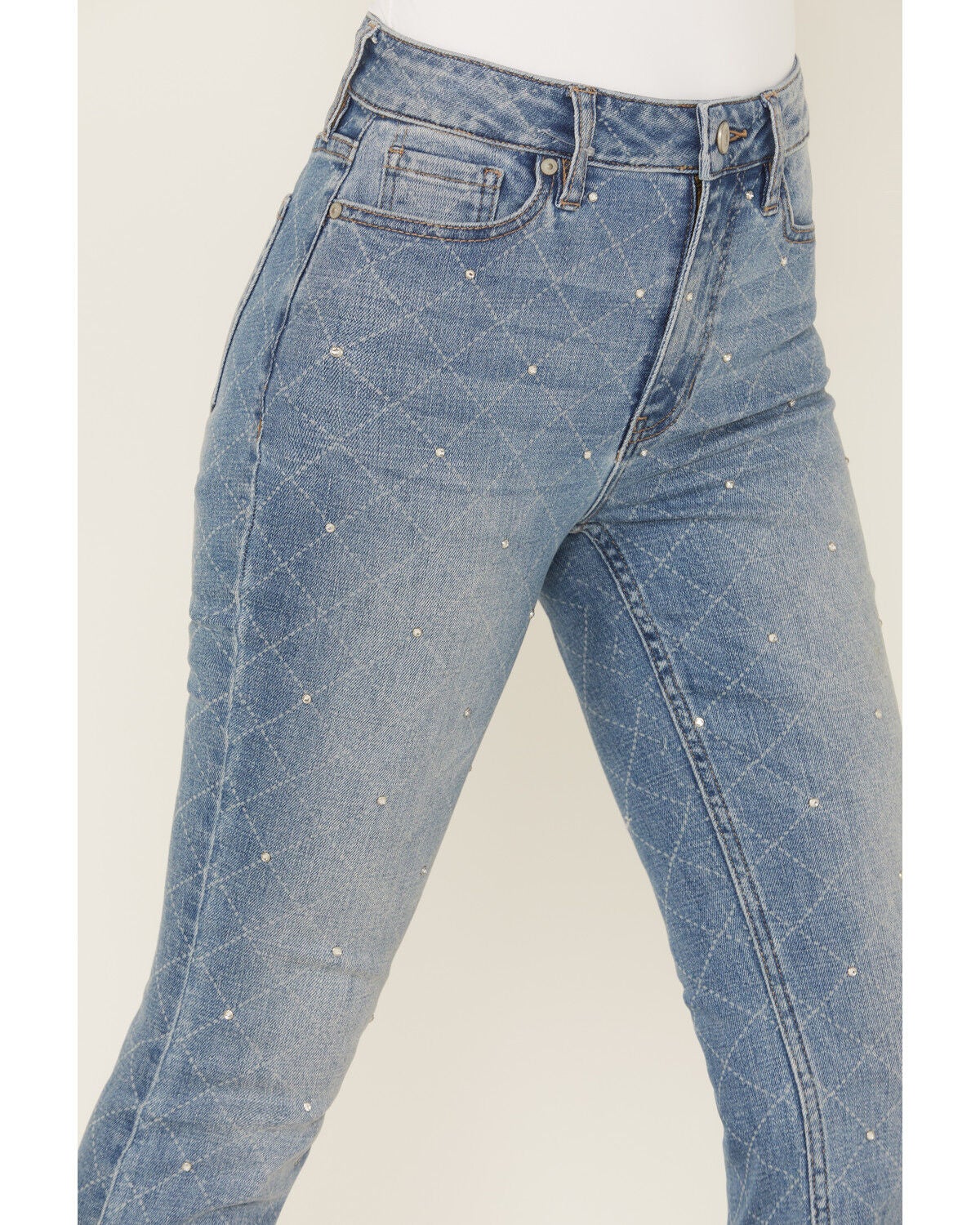 Image #2 - Shyanne Women's Luna Embellished High Rise Flare Stretch Denim Jeans, Light Wash, hi-res