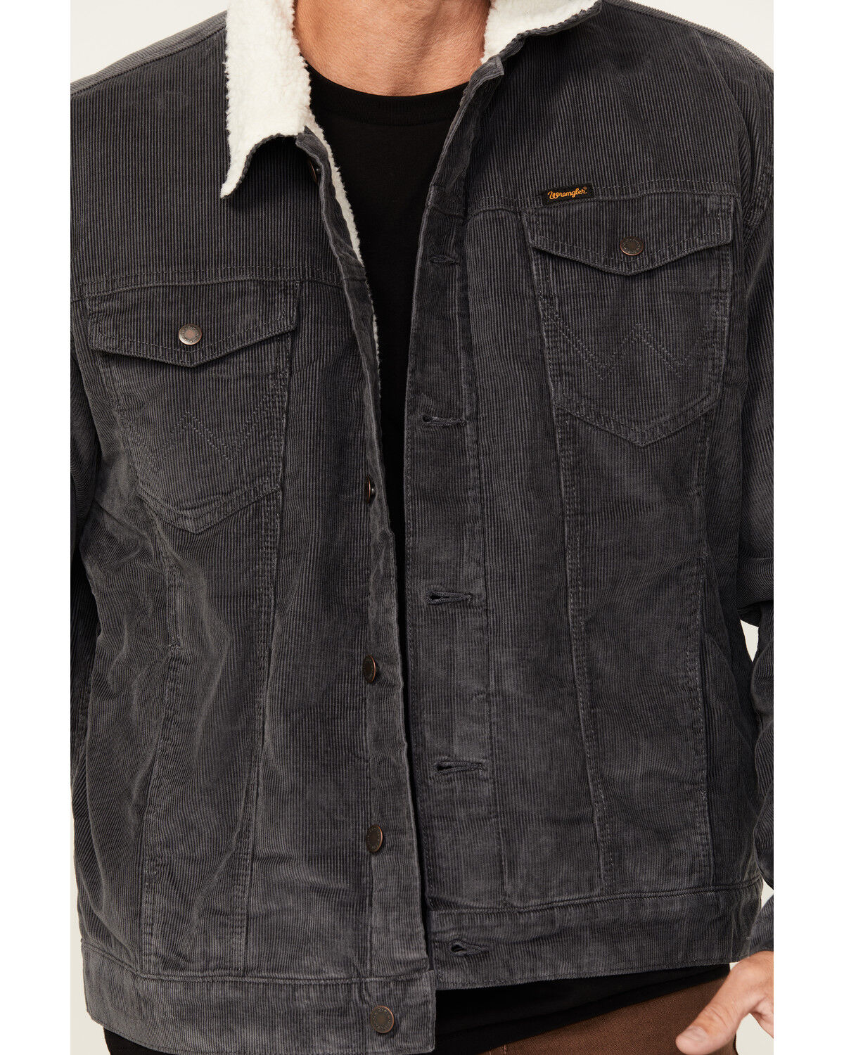 Image #3 - Wrangler Men's Sherpa Lined Corduroy Jacket, Charcoal, hi-res