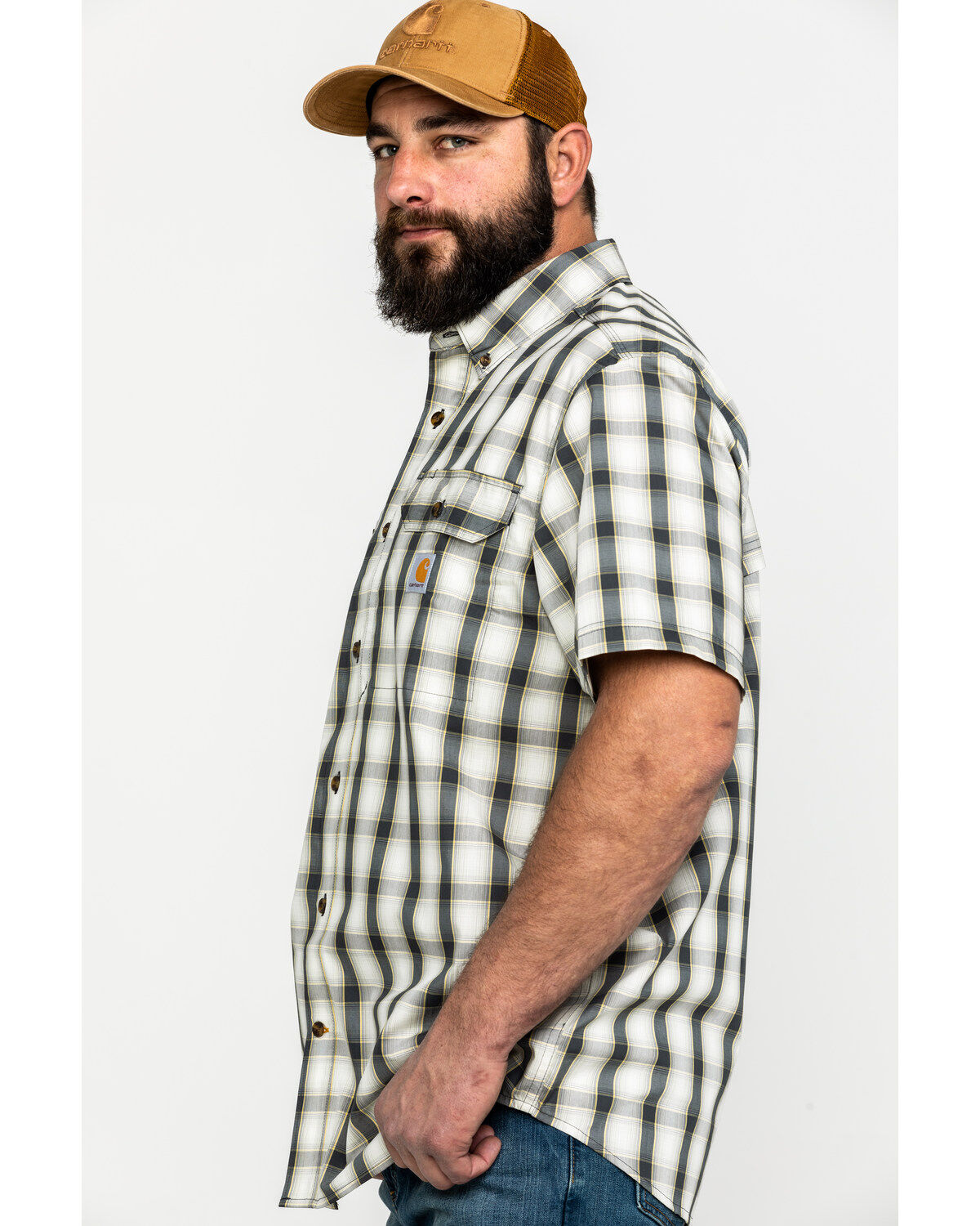 Image #3 - Carhartt Men's Plaid Print Rugged Flex® Rigby Short Sleeve Work Shirt, Grey, hi-res