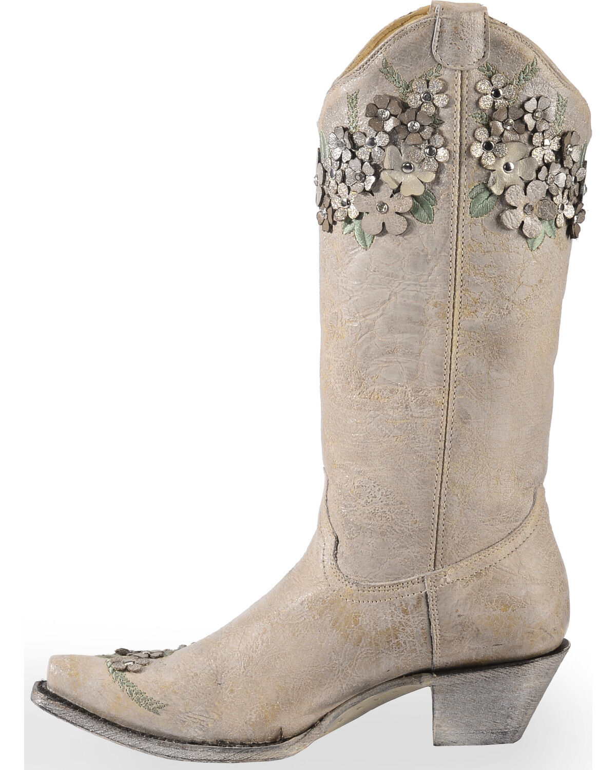 Image #4 - Corral Women's Floral Overlay Embroidered Stud and Crystals Western Boots - Snip Toe, , hi-res