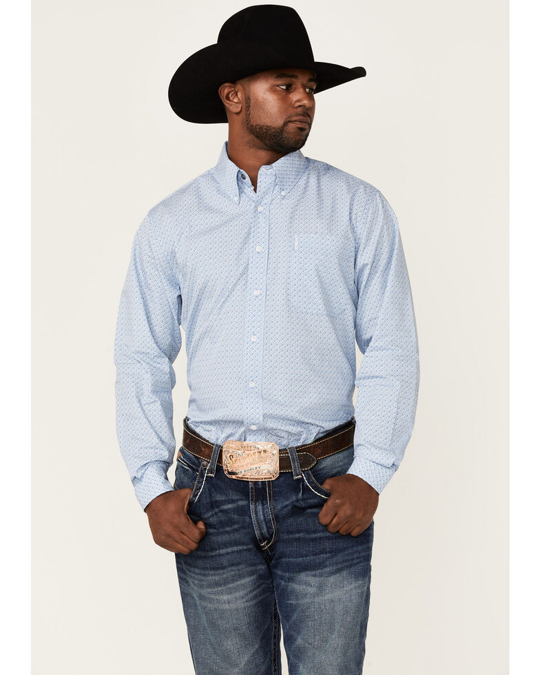 Cinch Men's Blue Geo Print Long Sleeve Button-Down Western Shirt , Blue, hi-res