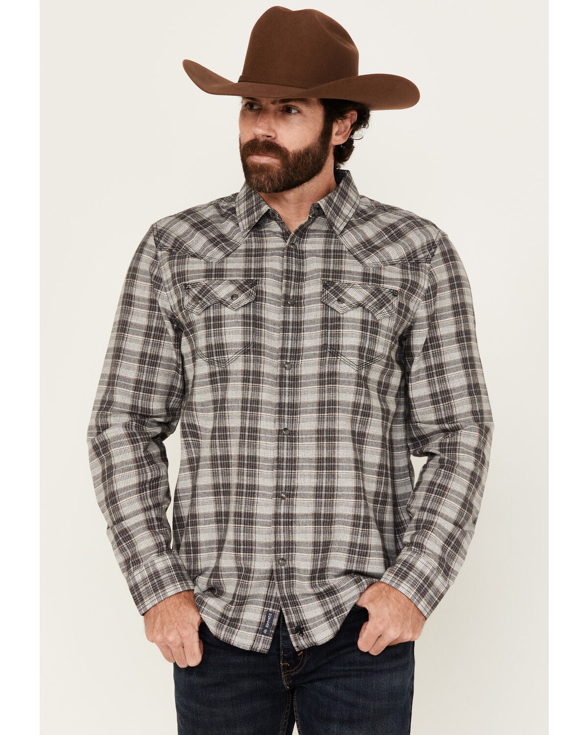 Moonshine Spirit&reg; Men's Decibel Plaid Print Long Sleeve Button-Down Western Shirt, Grey, hi-res