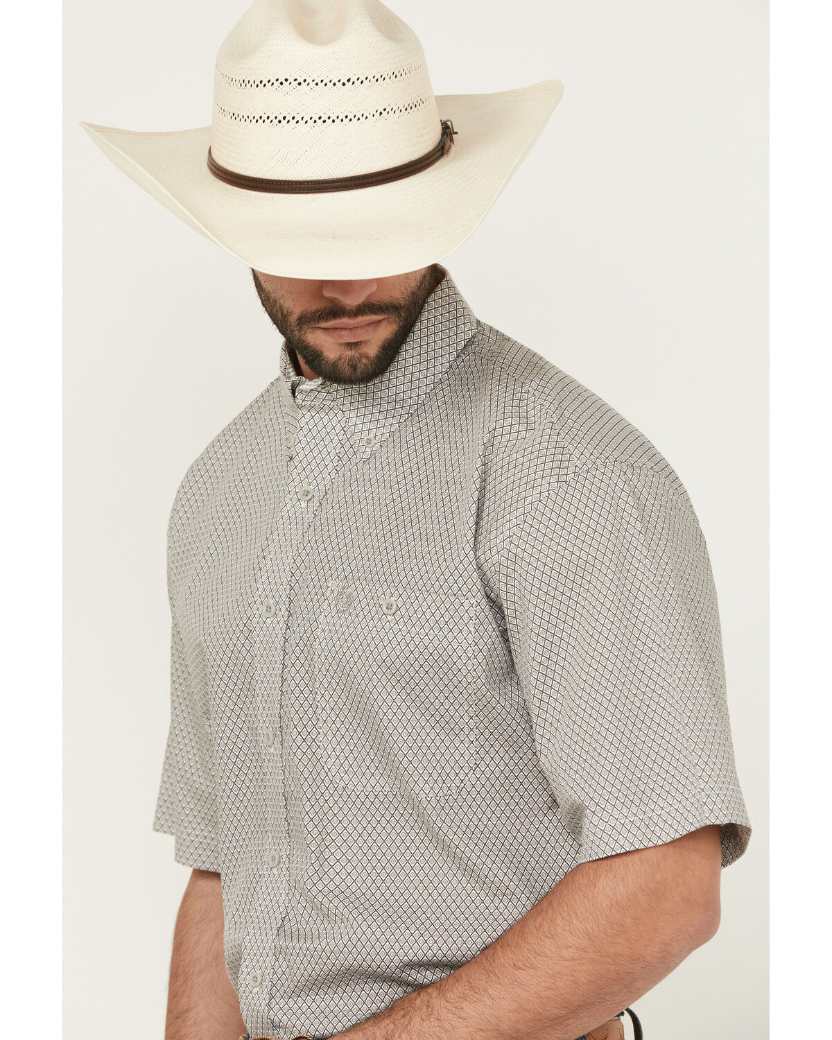 Image #2 - George Strait by Wrangler Men's Geo Print Short Sleeve Button-Down Stretch Western Shirt, Grey, hi-res