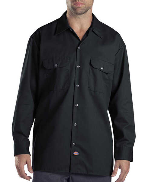 Dickies Men's Solid Twill Long Sleeve Work Shirt - Folded , Black, hi-res