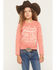 Image #1 - Wrangler Girls' Western Icon Long Sleeve Graphic Tee, Coral, hi-res