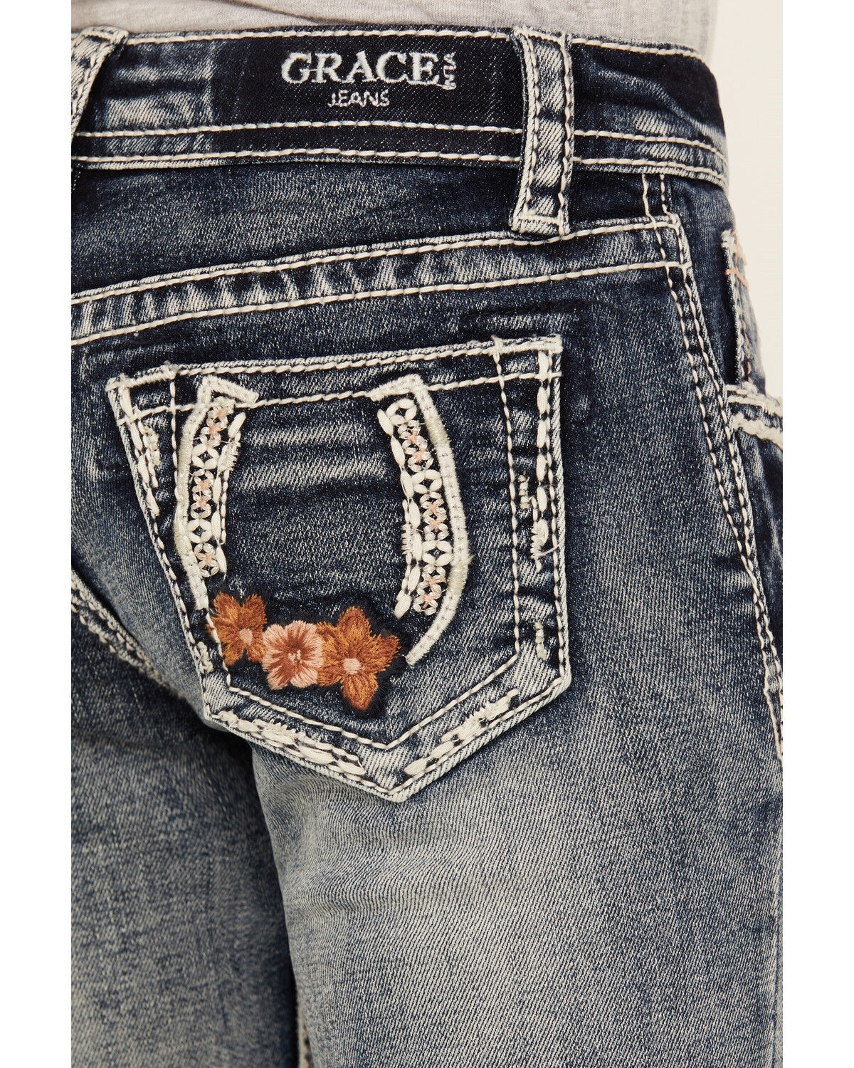 Product Name:  Grace in LA Little Girls' Light Wash Horseshoe Floral Bootcut Denim Jeans