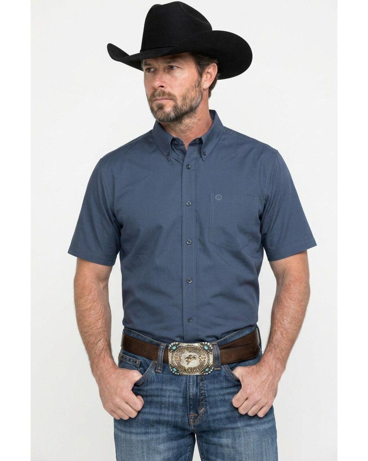 Cody James Men's Solid Twill Short Sleeve Button-Down Stretch Western Shirt, Slate, hi-res