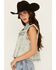 Image #2 - Veveret Women's Light Wash Denim Rhinestone Vest, Light Wash, hi-res
