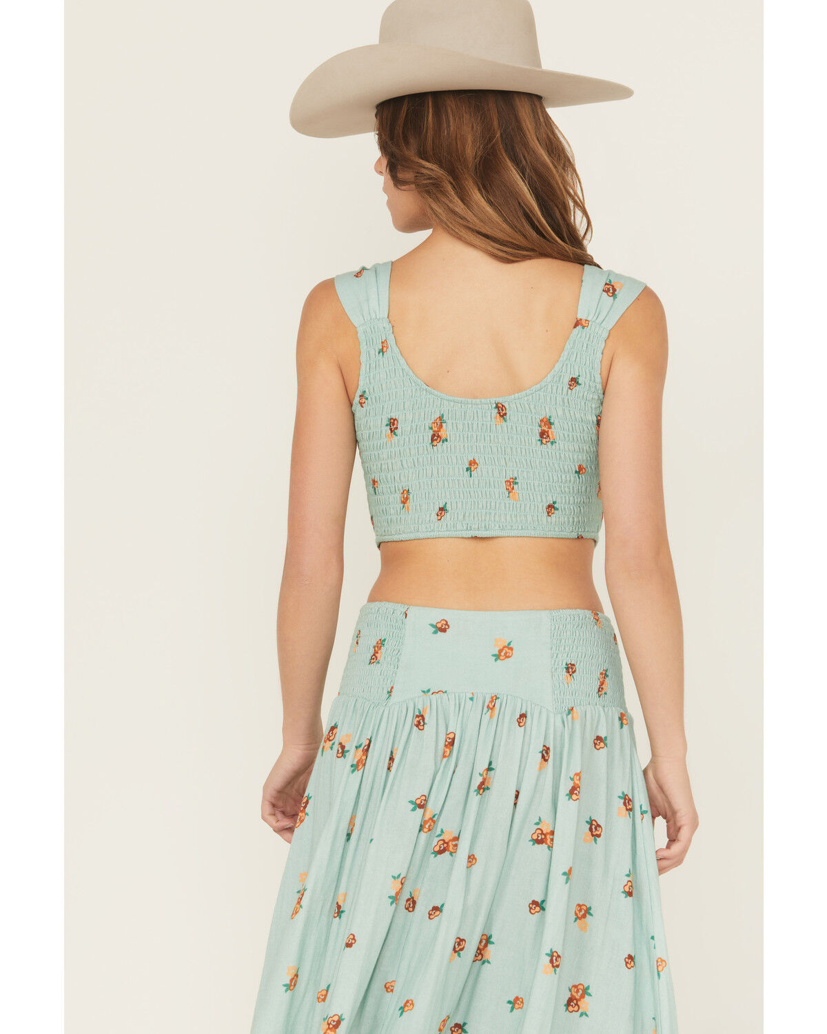 Image #4 - Rock & Roll Denim Women's Floral Print Button-Down Coreset Tank Top, Aqua, hi-res