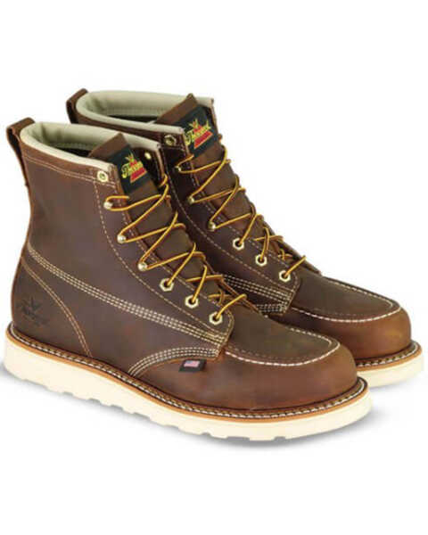 Thorogood Men's 6" Lace-Up Wedge Sole Work Boots - Steel Toe, Brown, hi-res