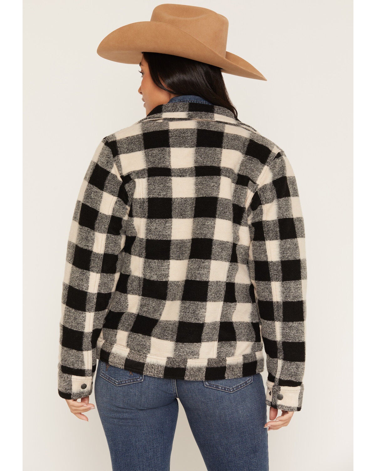 Image #4 - Outback Trading Co Women's Mary Kate Plaid Print Snap Sherpa Jacket, Black, hi-res