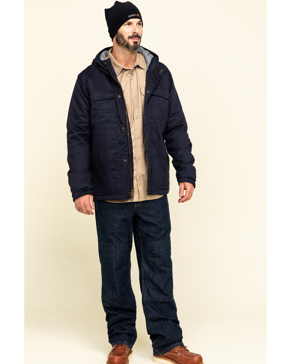 Image #6 - Hawx Men's FR Duck Hooded Work Jacket, Navy, hi-res