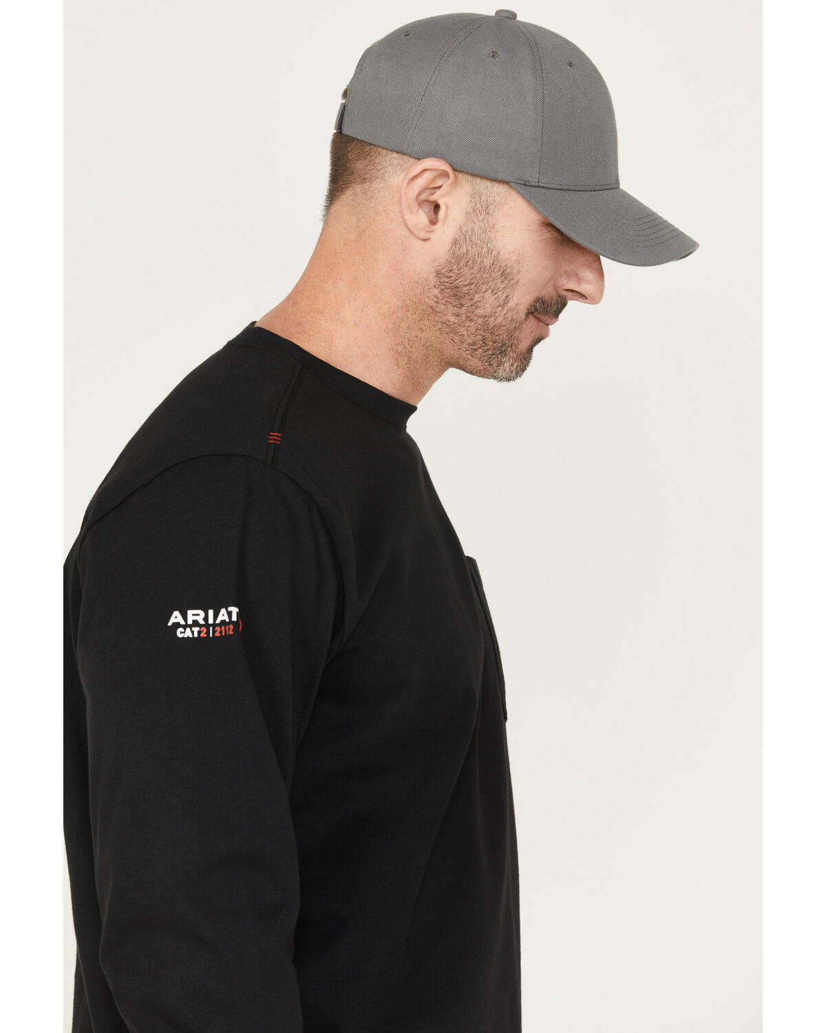 Image #3 - Ariat Men's FR Hard Head Long Sleeve Pocket Work Shirt, Black, hi-res
