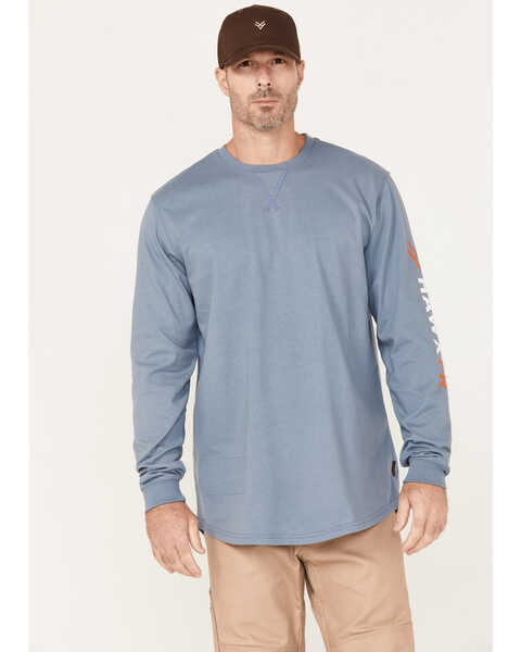 Hawx Men's FR Logo Long Sleeve Work T-Shirt - Big & Tall , Blue, hi-res