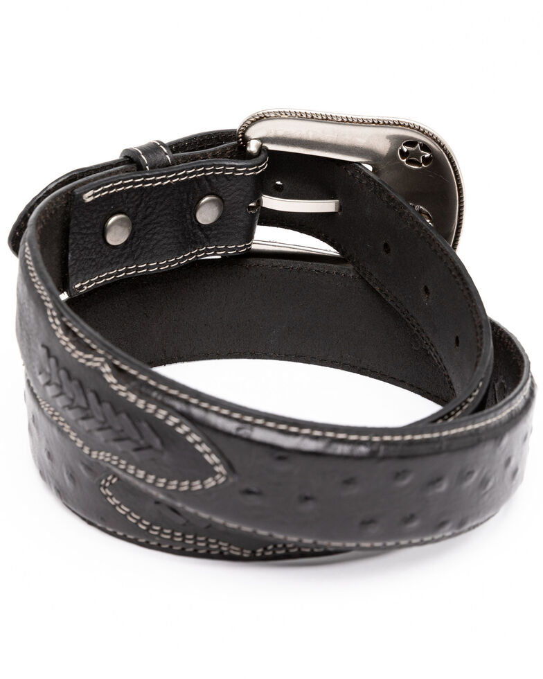 Cody James Men's Black Ostrich Print Embroidered Western Buckle Belt