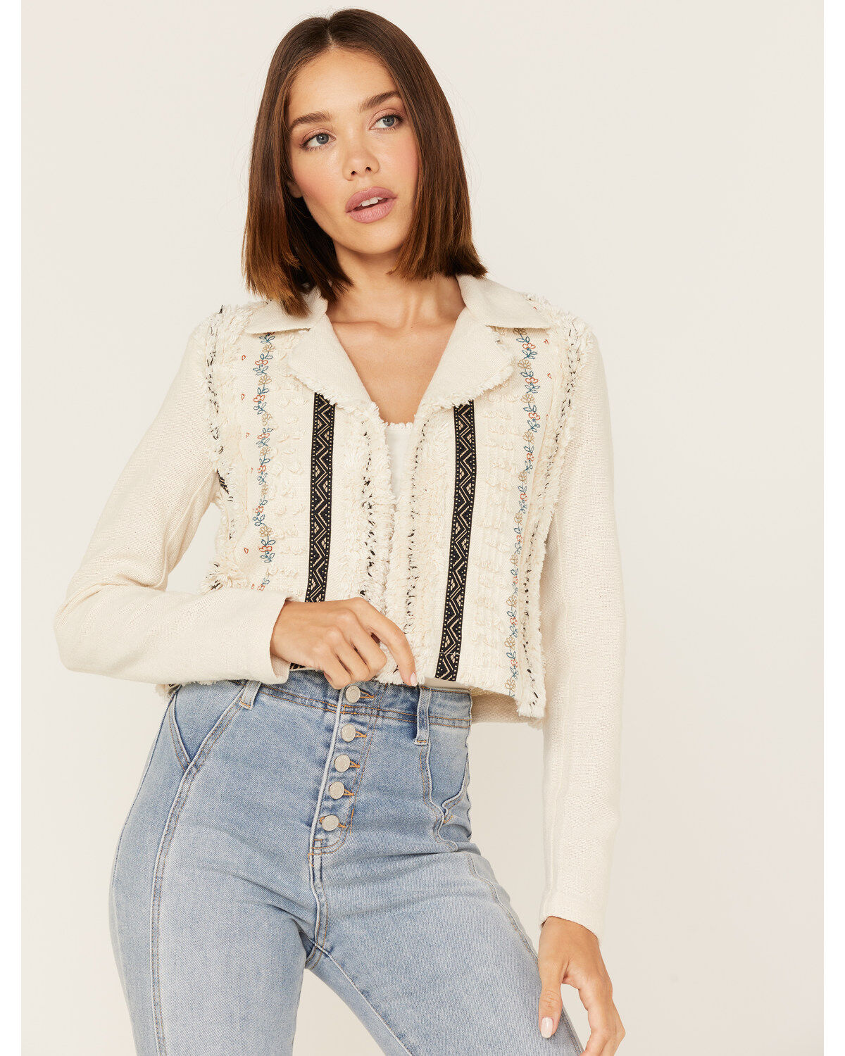 Image #2 - Shyanne Women's Embroidered Stripe Frayed Shacket , , hi-res