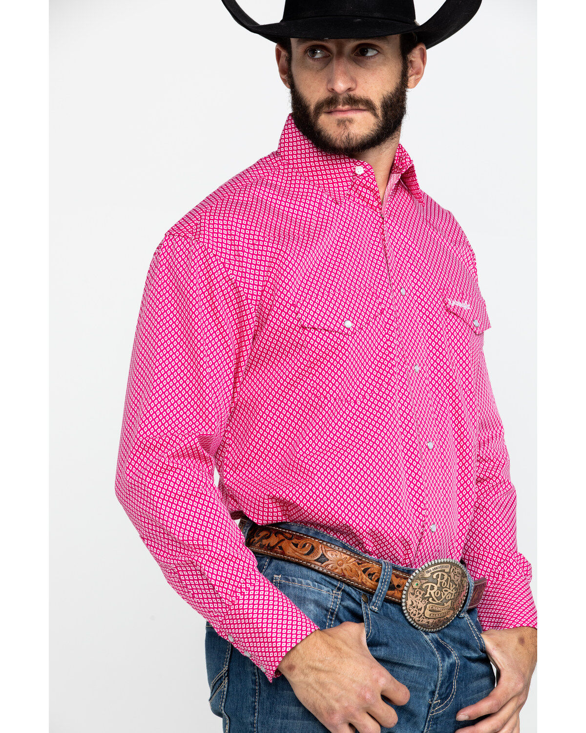 Image #3 - Wrangler Men's Tough Enough To Wear Pink Geo Print Long Sleeve Western Shirt , , hi-res