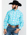 Image #1 - Wrangler Men's Turquoise Logo Large Plaid Long Sleeve Western Shirt , , hi-res