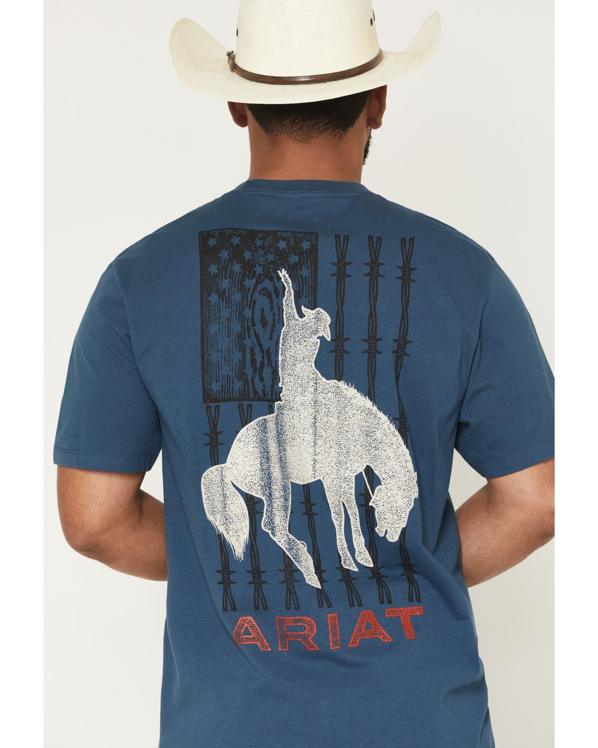 Image #4 - Ariat Men's Flag Bronco Short Sleeve Graphic T-Shirt, Blue, hi-res