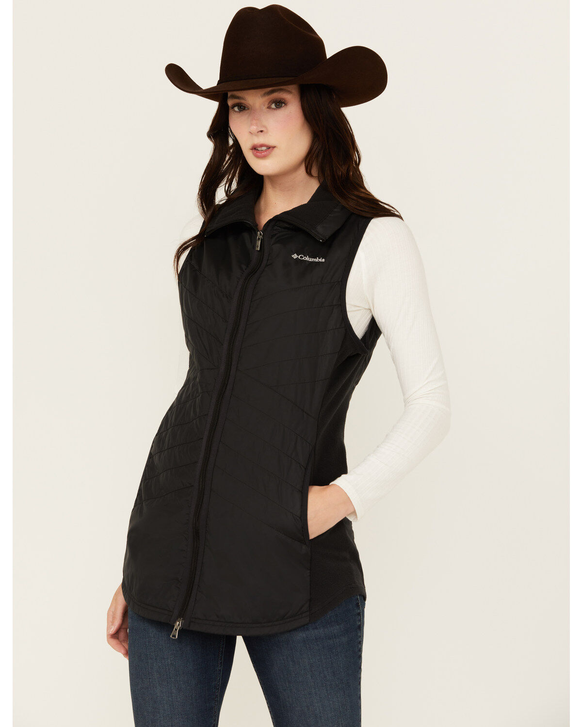 Image #1 - Columbia Women's Mix It Around Long Zip-Up Vest, Black, hi-res