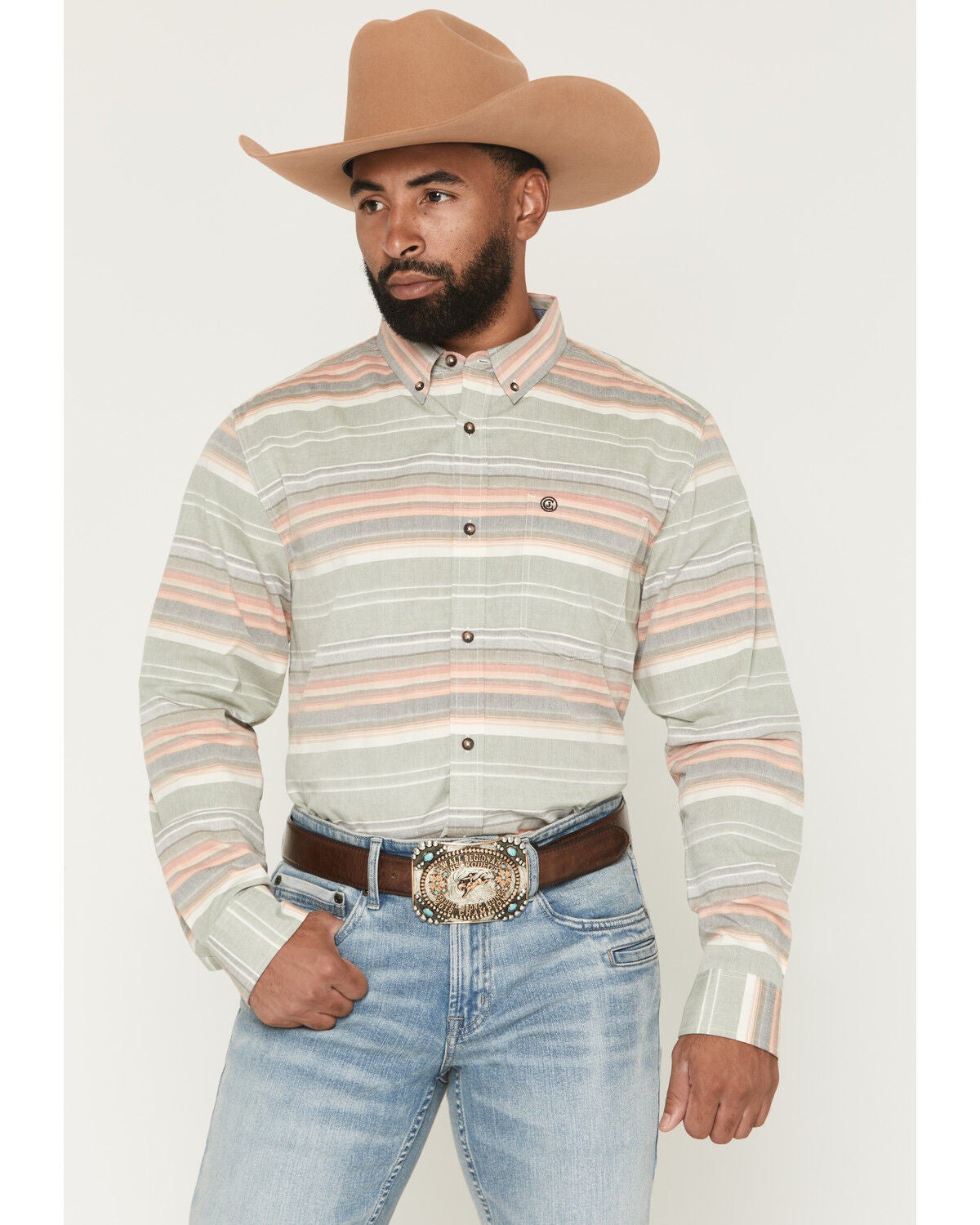 Cody James Men's Harlan Striped Print Long Sleeve Button-Down Western Shirt, Multi, hi-res