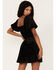 Beyond The Radar Women's Crushed Velvet Burnout Peasant Dress, Black, hi-res