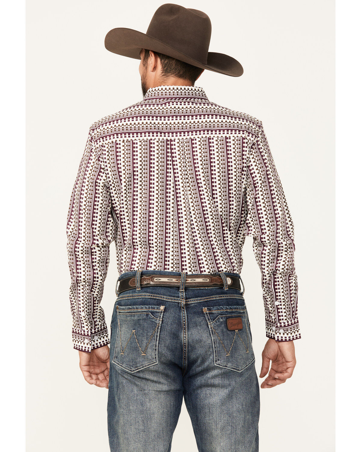 Image #4 - RANK 45® Men's Railroad Geo Print Long Sleeve Button-Down Western Shirt, Grape, hi-res