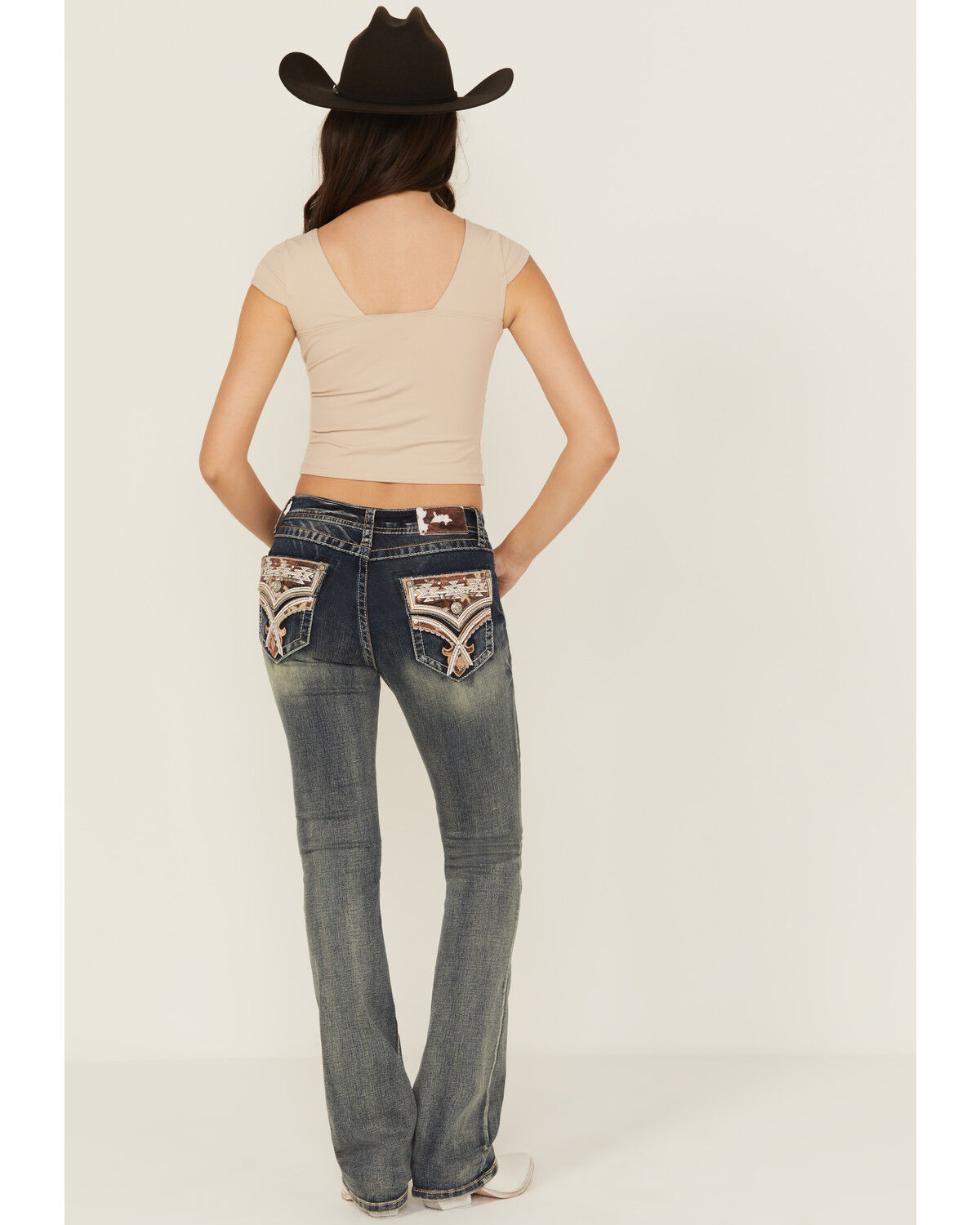 Image #1 - Grace in LA Women's Light Wash Cowhide Pockets Mid Rise Stretch Denim Jeans, Light Wash, hi-res