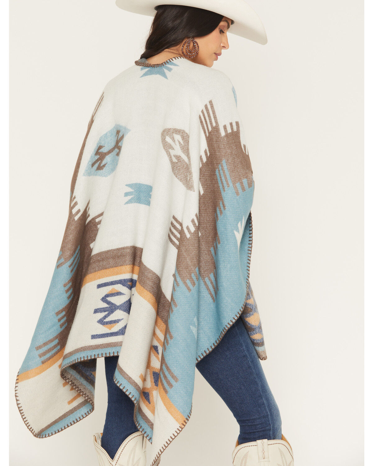 Image #4 - Shyanne Women's Southwestern Print Blanket Shawl, Turquoise, hi-res