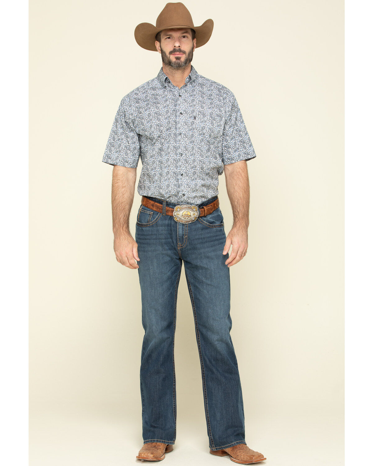 Image #6 - Tuf Cooper Men's Competition White Stretch Paisley Print Short Sleeve Western Shirt, , hi-res