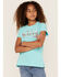 Ariat Girls' R.E.A.L. Floral Logo Graphic Tee, Turquoise, hi-res