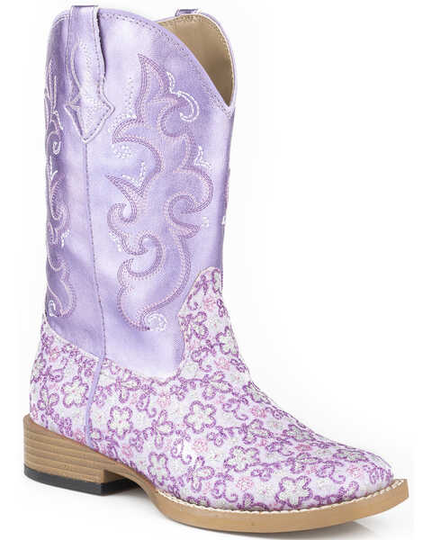 Image #1 - Roper Kid's Floral Glitter Western Boots, Purple, hi-res