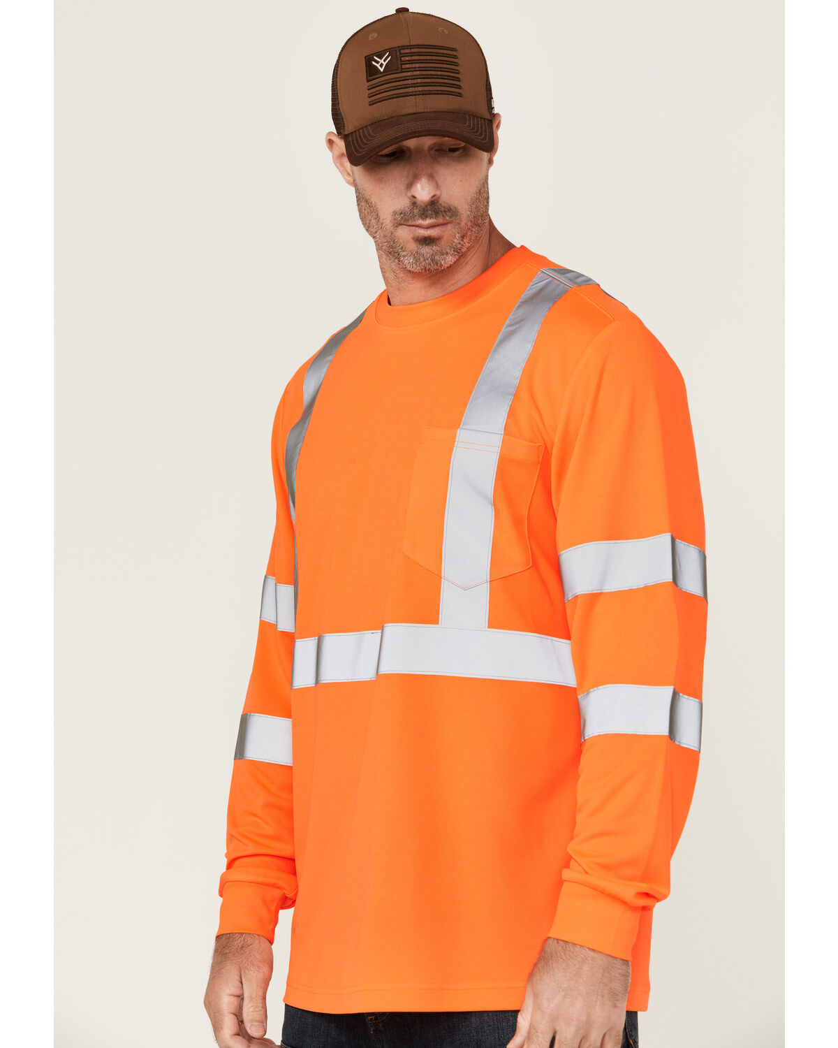 Image #2 - Hawx Men's Hi-Vis Reflective Long Sleeve Work T-Shirt, Orange, hi-res