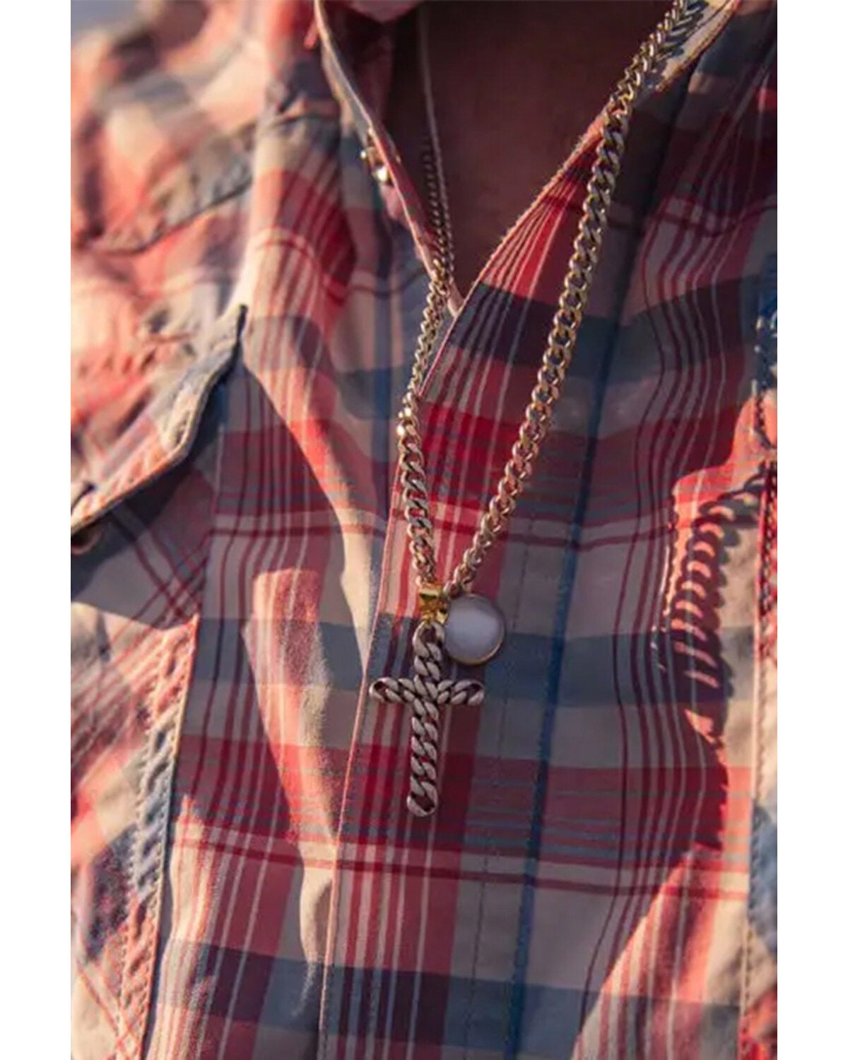 Montana Silversmiths Men's Braided Cross Necklace, Silver, hi-res