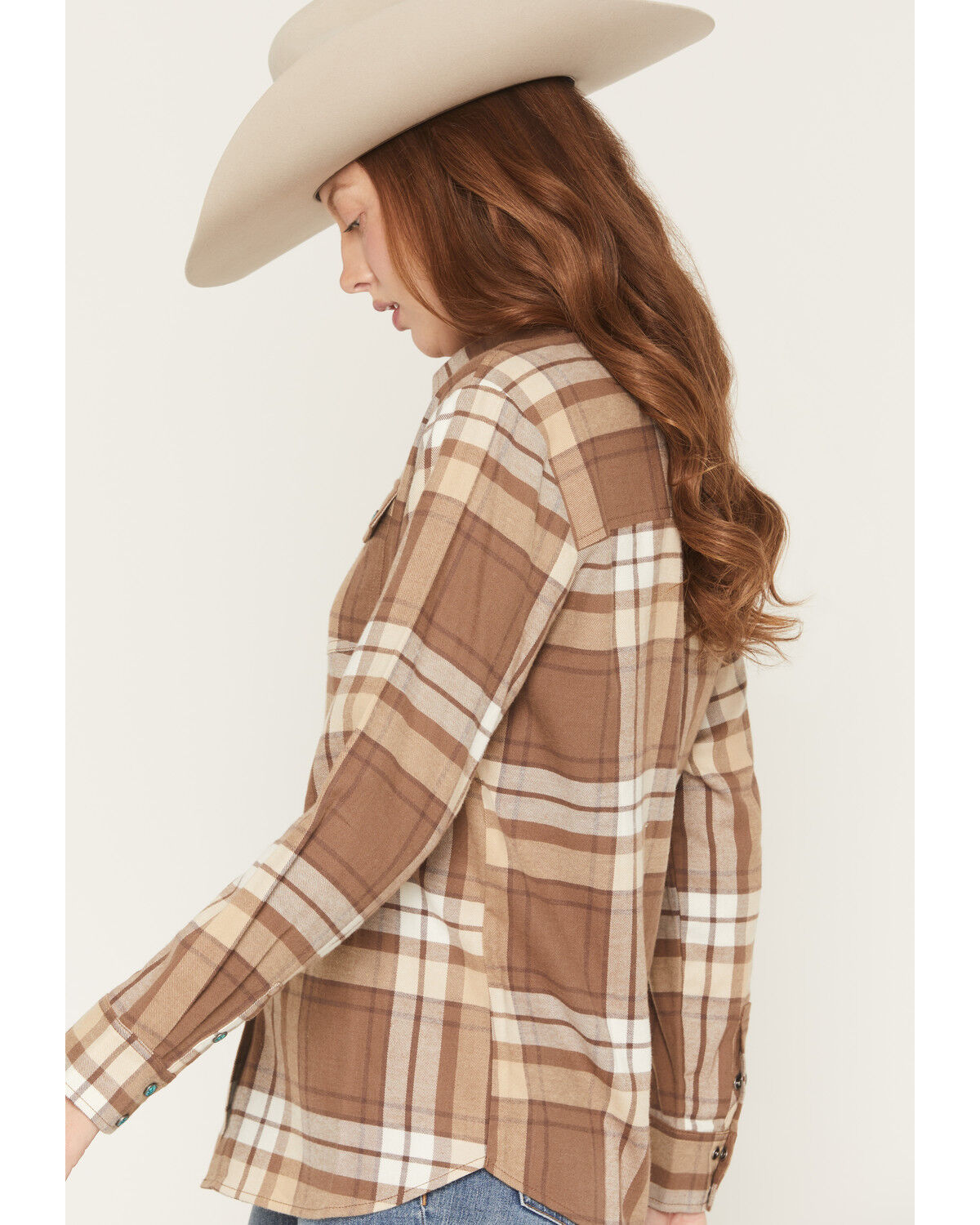 Image #2 - Shyanne Women's Elysprings Plaid Print Long Sleeve Snap Flannel Shirt, Coffee, hi-res