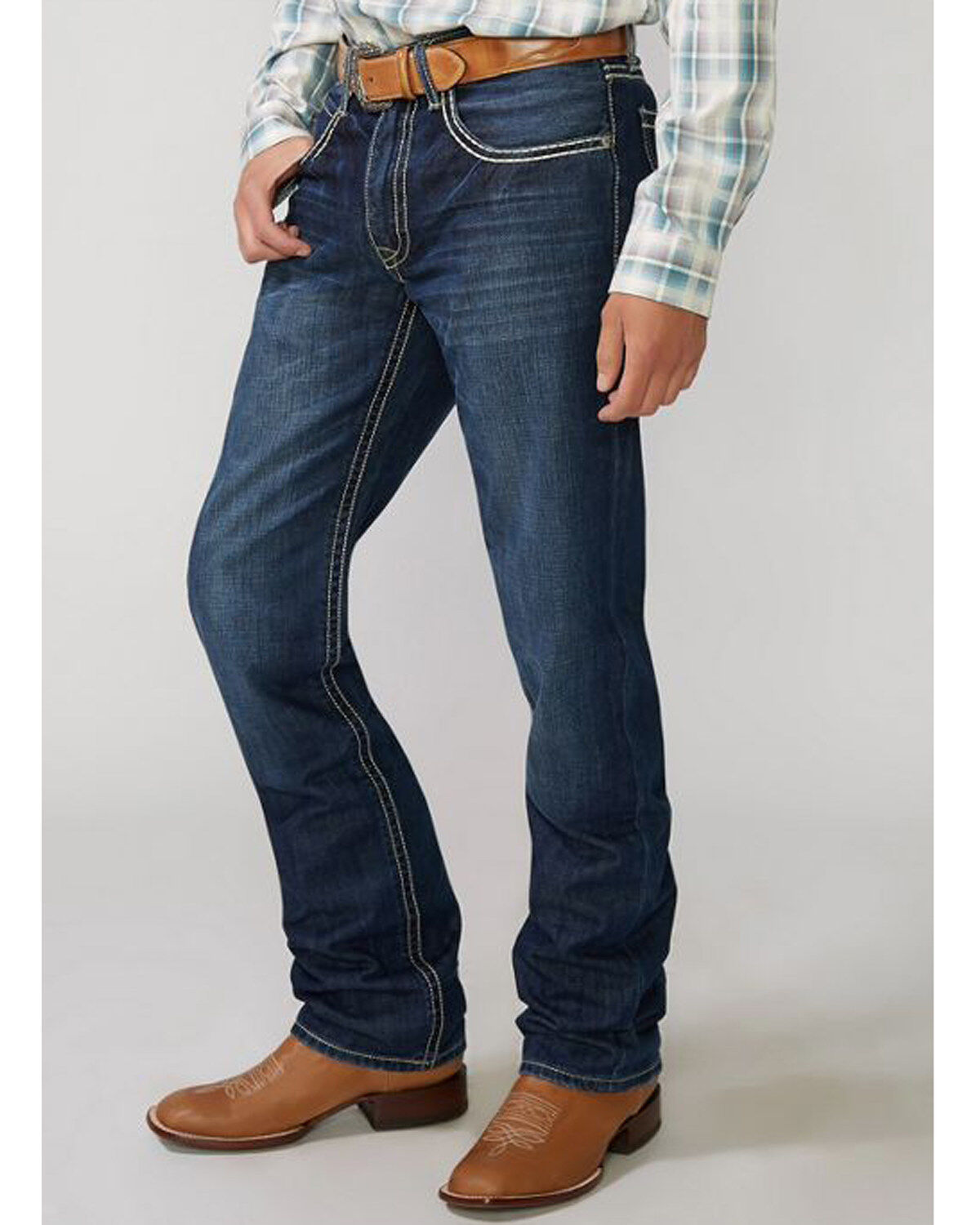 Image #2 - Stetson Men's Rocker Fit Straight Leg Jeans, Med Wash, hi-res