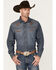 Roper Men's Longhorn Embroidered Long Sleeve Snap Denim Western Shirt, Blue, hi-res