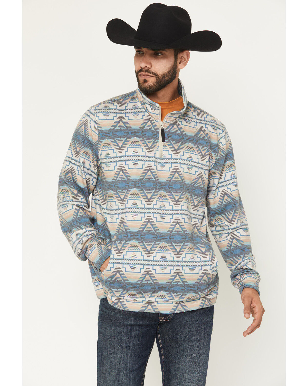 Image #1 - Rock & Roll Denim Men's Southwestern Print Pullover, Tan, hi-res