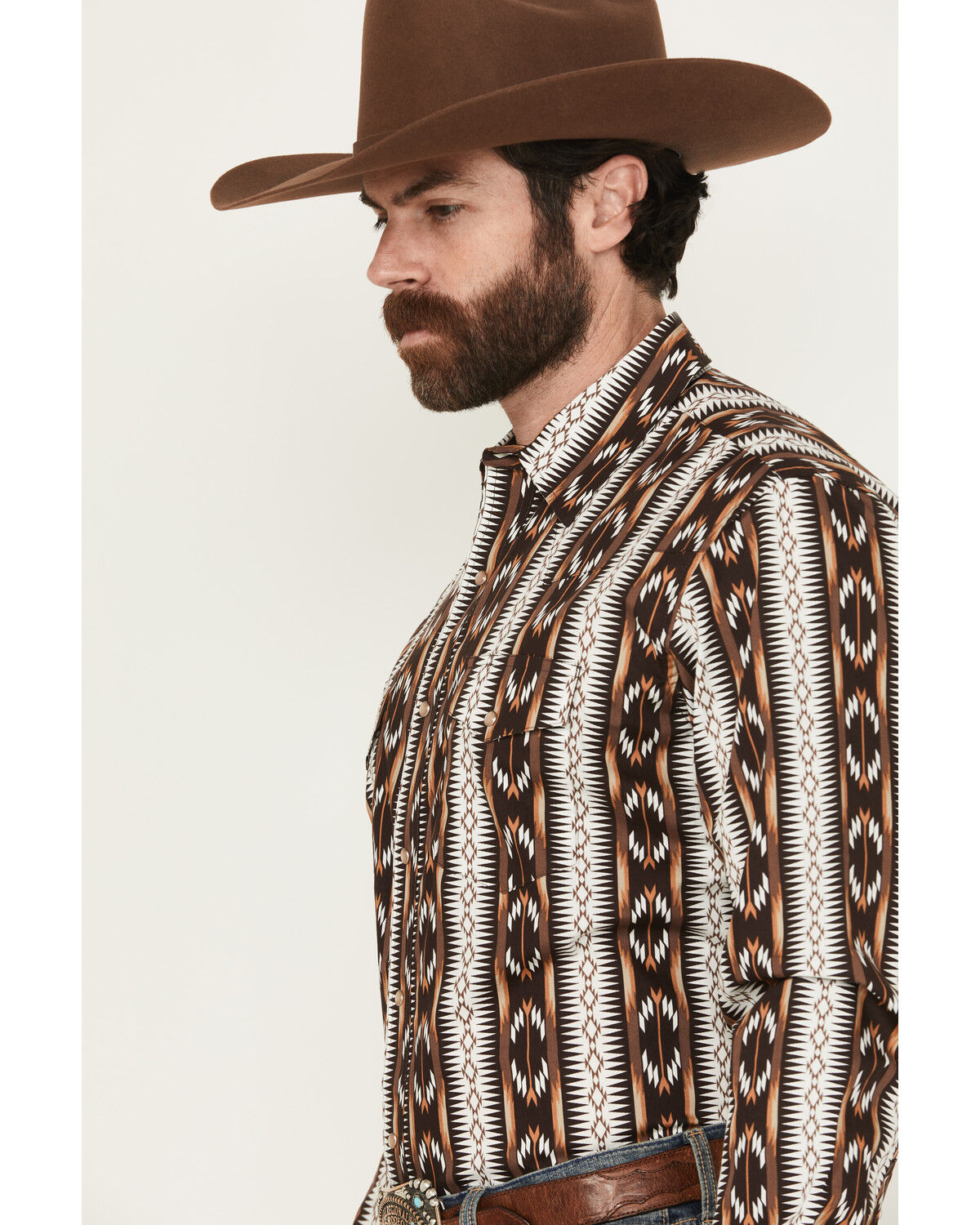 Product Name:  Wrangler Men's Checotah Southwestern Striped Print Long Sleeve Pearl Snap Western Shirt