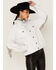 The Billy Jacket by DanielXDiamond: Women's White Denim Jacket With Silver Fringe , White, hi-res