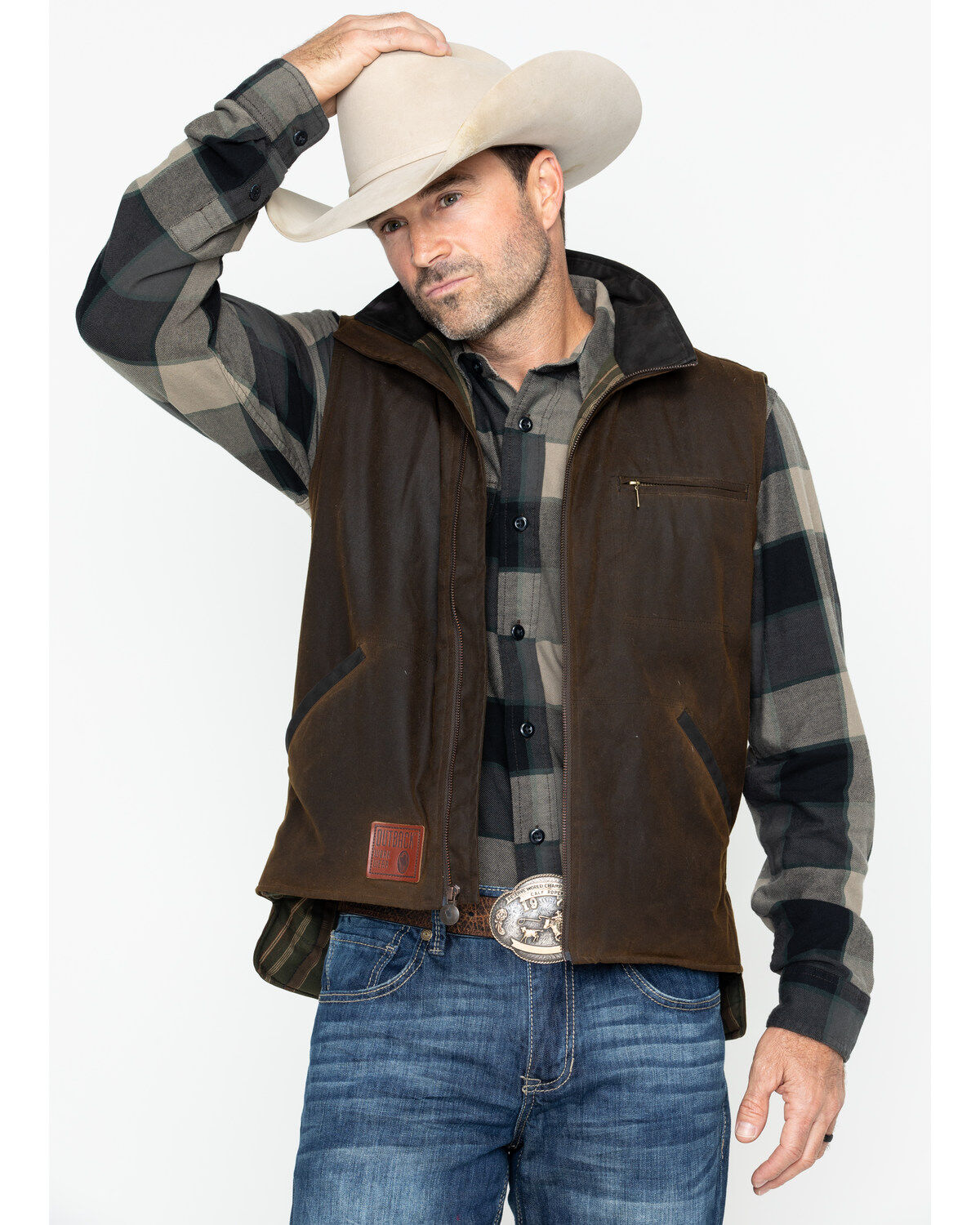 Image #1 - Outback Trading Co. Men's Sawbuck Oilskin Zip-Up Vest, Sage, hi-res