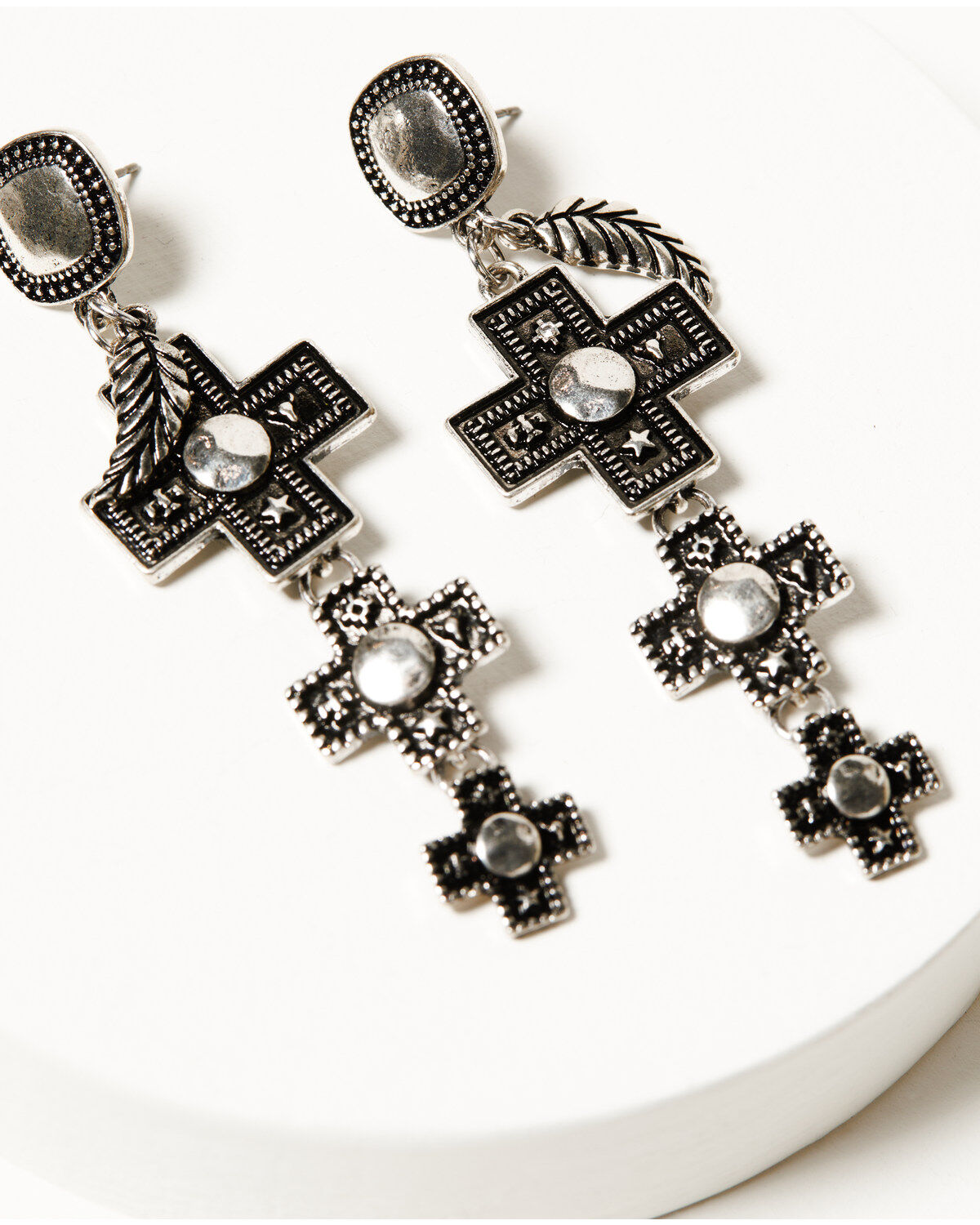 Image #2 - Shyanne Women's Southwestern Antique Stacked Cross Earrings, Silver, hi-res