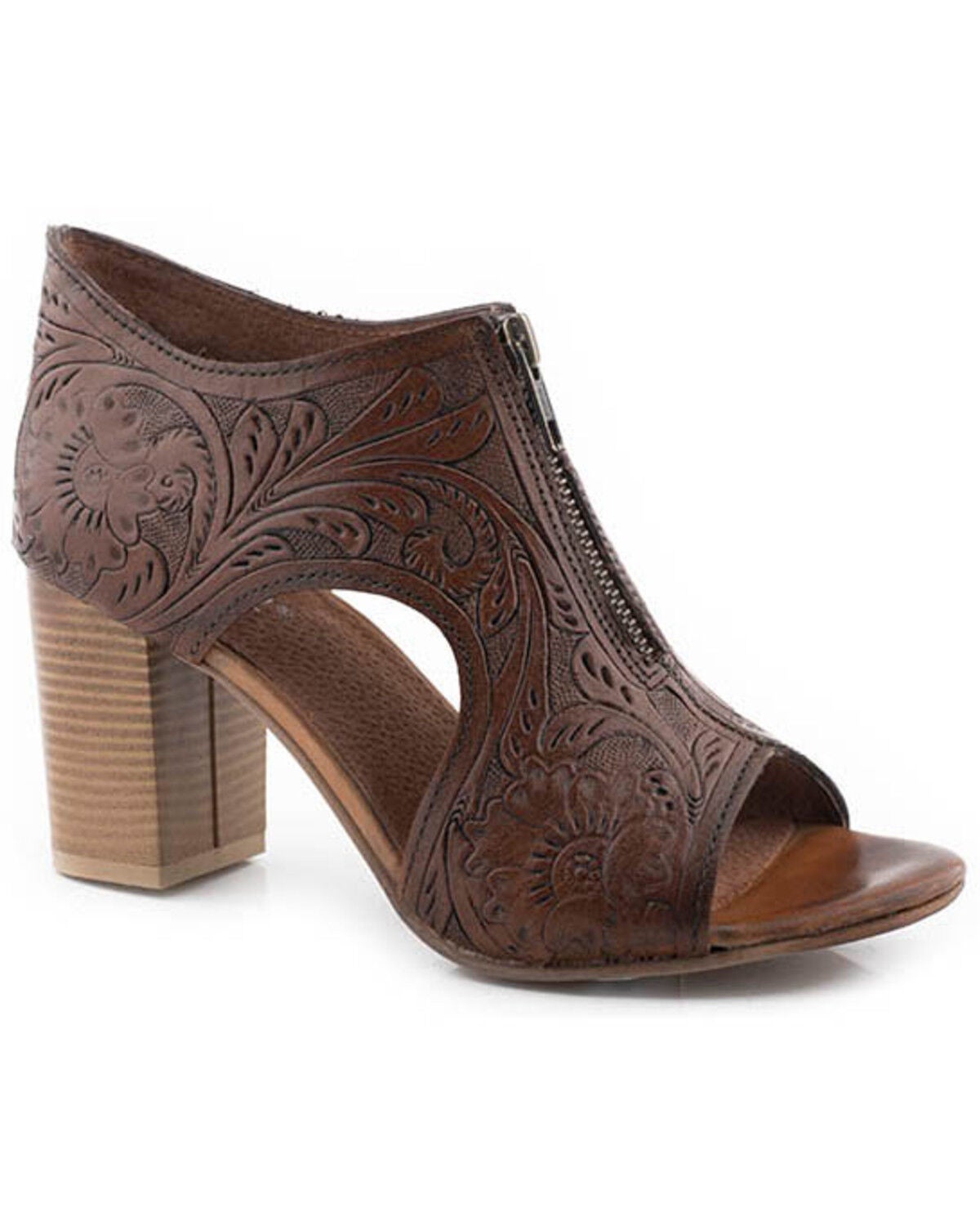 Roper Women's Mika Tooled Sandals, Brown, hi-res