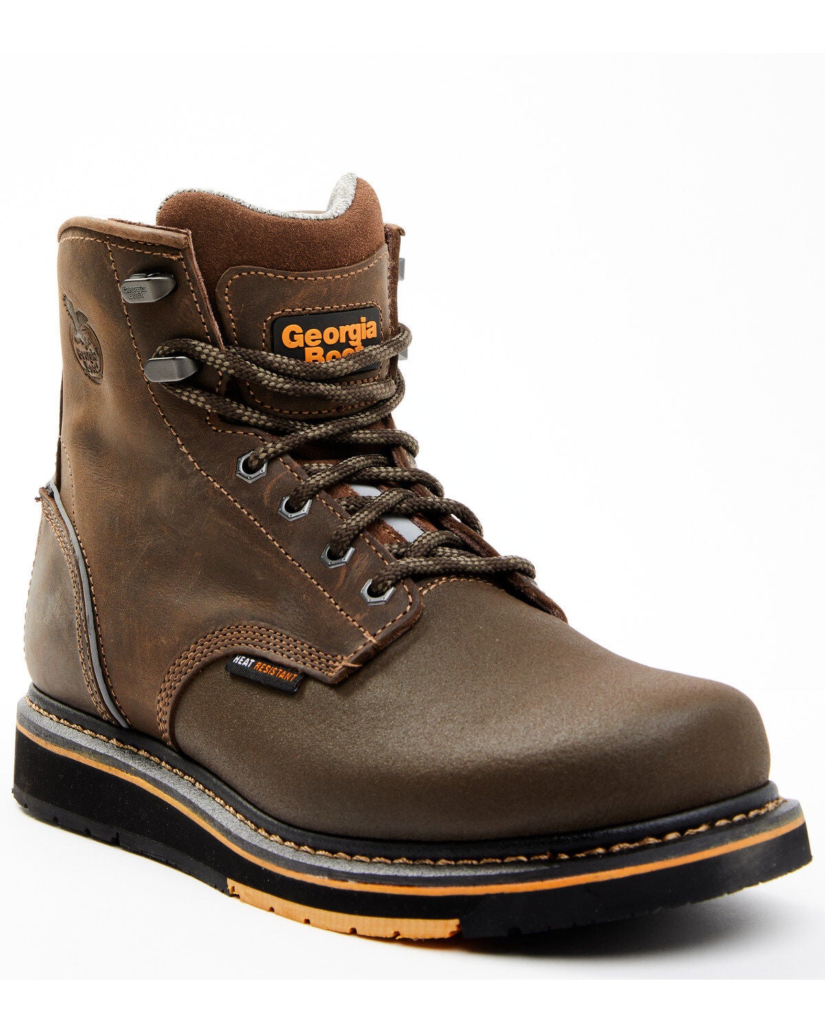 Georgia Boot Men's AMP Light Wedge WP 6" Lace-Up Work Boots - Soft Toe, Brown, hi-res