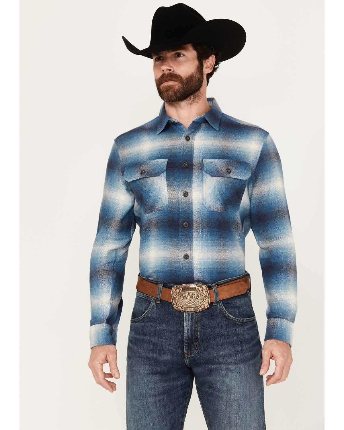 Pendleton Men's Burnside Plaid Long Sleeve Button-Down Flannel Shirt, Royal Blue, hi-res