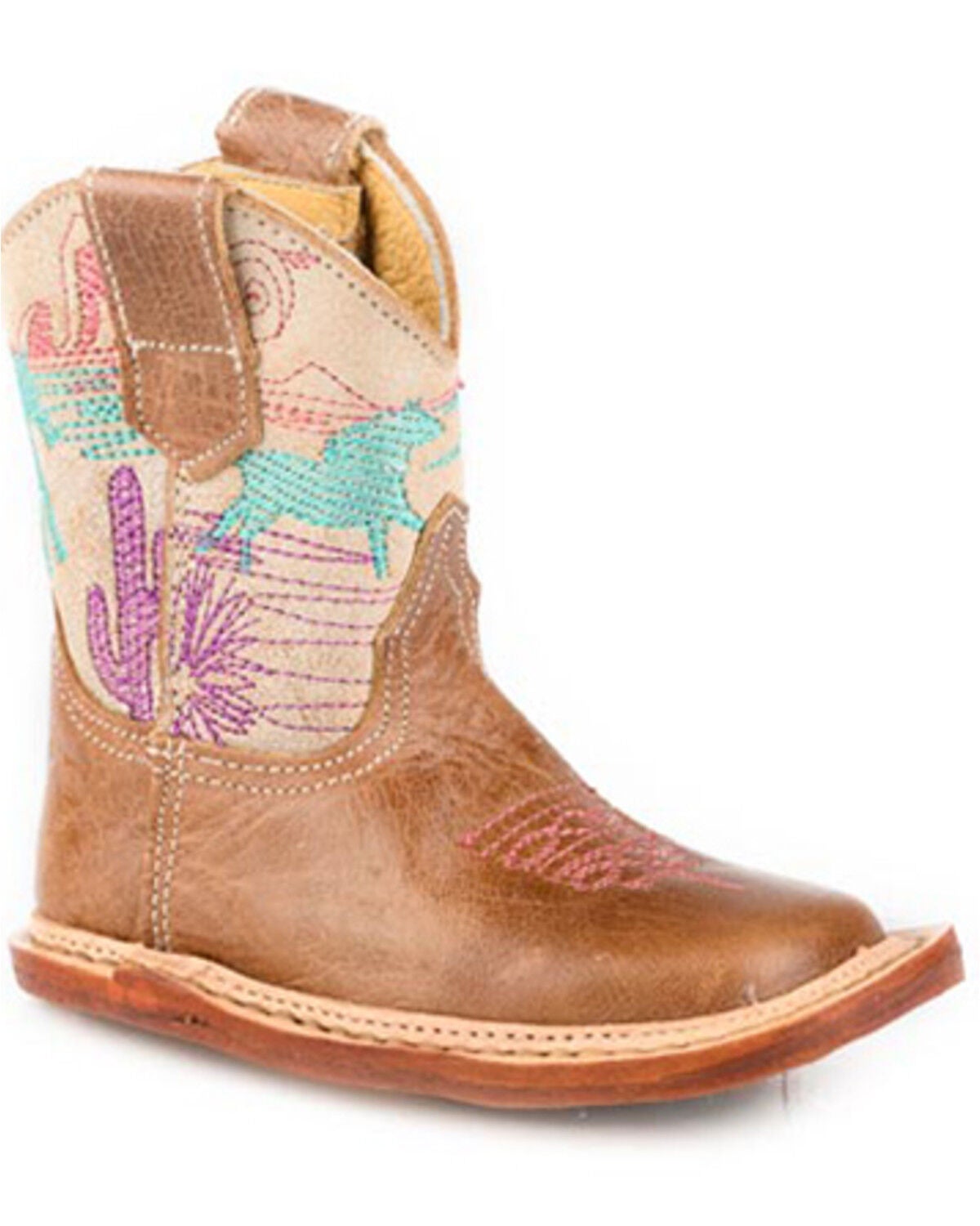 Roper Infant Girls' Cowbabies Running Free Western Boots - Broad Square Toe, Brown, hi-res
