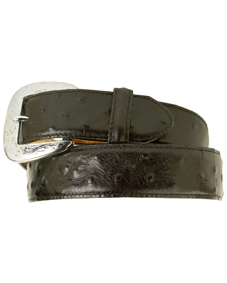 Tony Lama Men's Ostrich Embossed Leather Belt, Black, hi-res